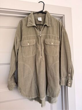 aerie Women's Olive Corduroy Half-Zip Shirt Jacket
